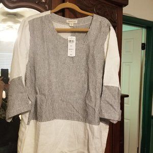 Coldwater Creek 2X 100% Linen Black & White Tunic